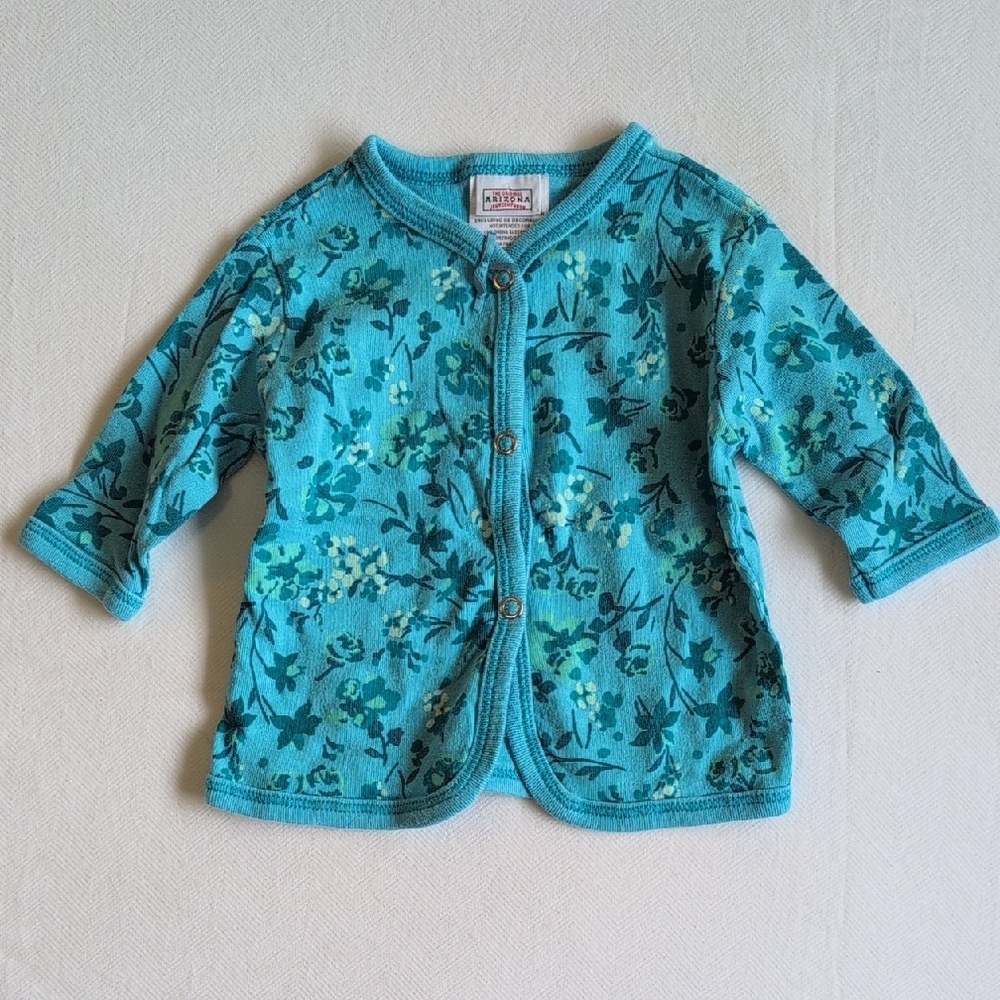 arizona jean co floral snap close long sleeve shirt blue cotton 3 months baby